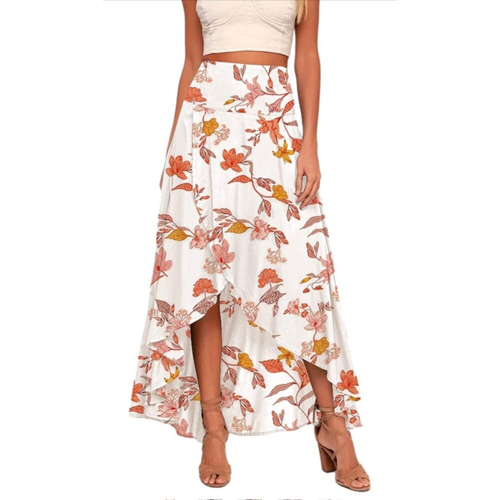 🍒 2/$20 🍒 Off White Hi-Low Skirt with Floral Pattern sz L